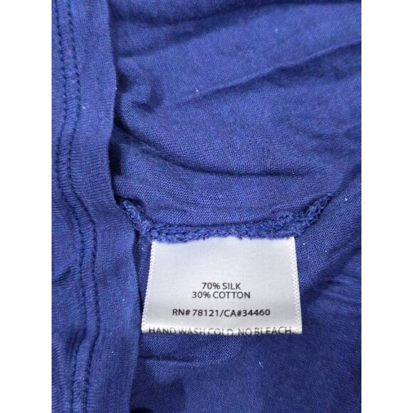 EILEEN FISHER Top Silk Cotton Stretch Jersey Crop 3/4 Crewneck Blue L A004184 - Picture 7 of 8